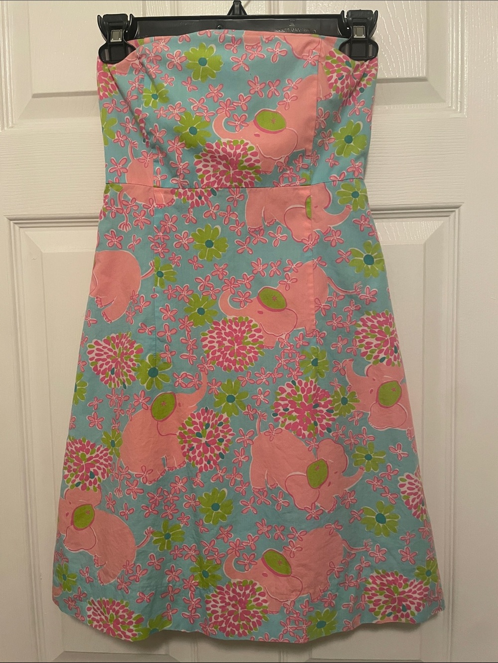 Lilly Pulitzer Pink Elephant Floral Strapless Dress on Blue